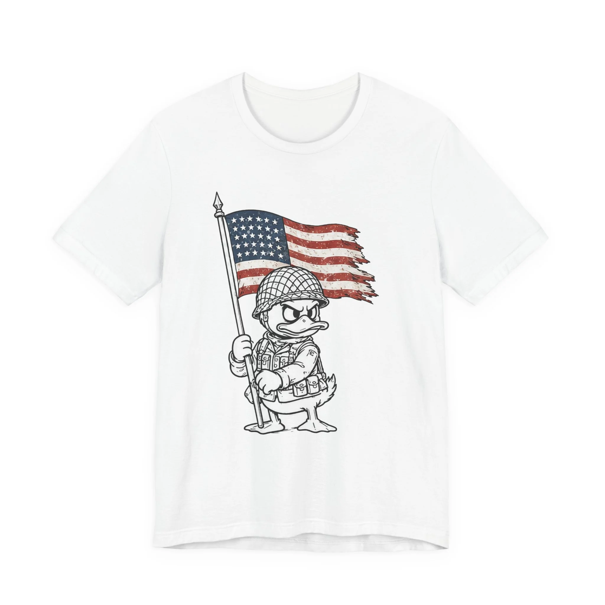 Patriotic Duck Soldier T‑Shirt — American Flag Military Cartoon Tee WWII Style