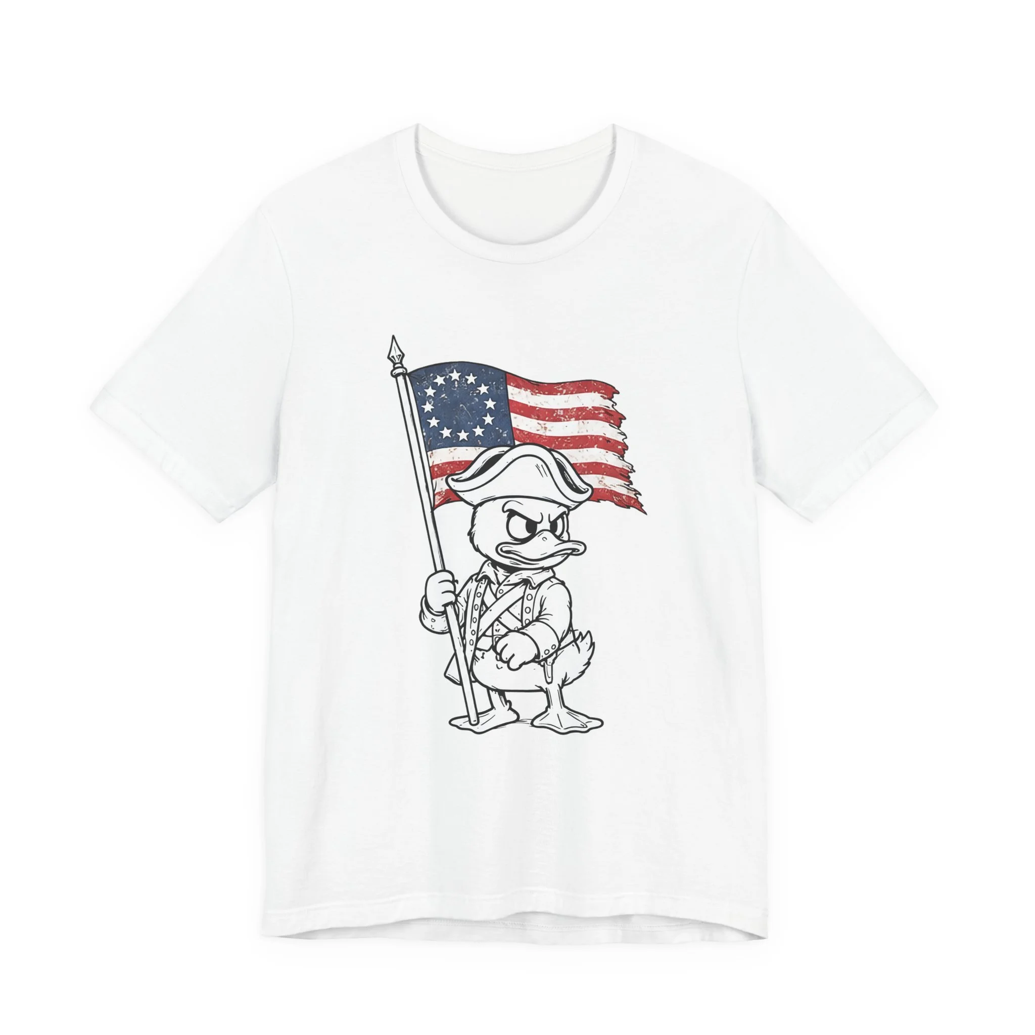 Patriotic Duck Tee — Vintage American Flag Cartoon 1776 Style