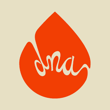 Red teardrop-shaped logo with the word 'dna' written in lowercase script inside.