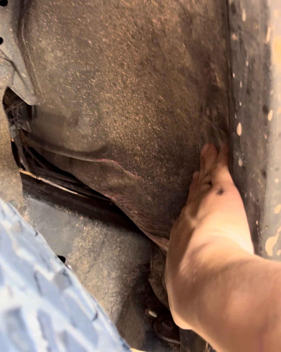 Deformed inner wheel well after front wheel shifted backward on Toyota Tundra