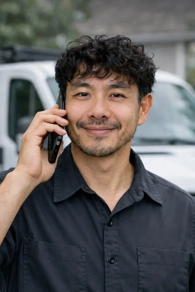 Edward, the mobile mechanic behind GO Garage, taking a customer call in Gwinnett County.