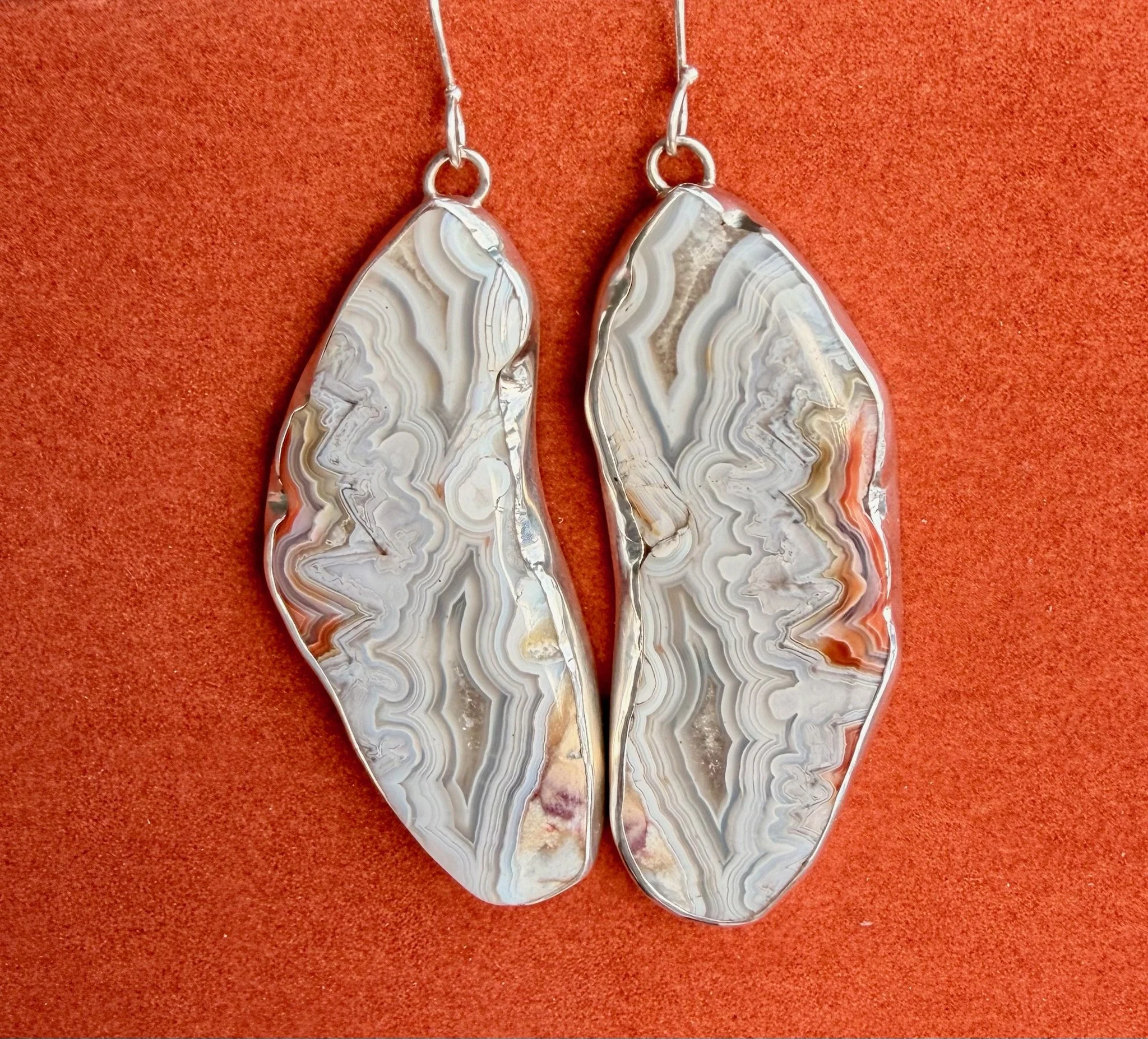 Orange & White Mexican Lace Agate Earrings