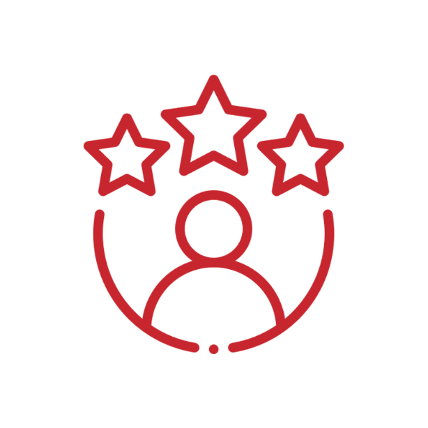 Outline of a person with three stars above their head, symbolizing excellence or achievement