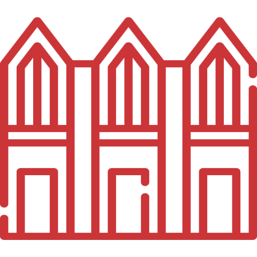 Illustration of a red picket fence with pointed tips.