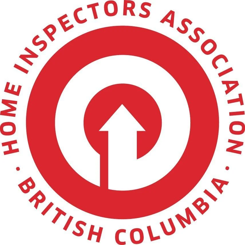 Logo of the Home Inspectors Association of British Columbia featuring a red circle with a white arrow pointing upwards in the center, and red text around the circle that reads 'HOME INSPECTORS ASSOCIATION' at the top and 'BRITISH COLUMBIA' at the bottom.