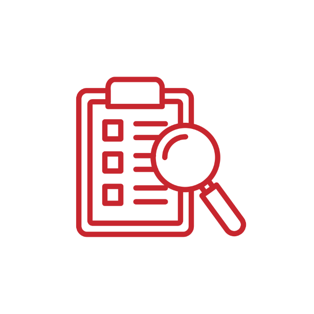 Icon of a clipboard with a magnifying glass over it, representing searching or analyzing a list or document.