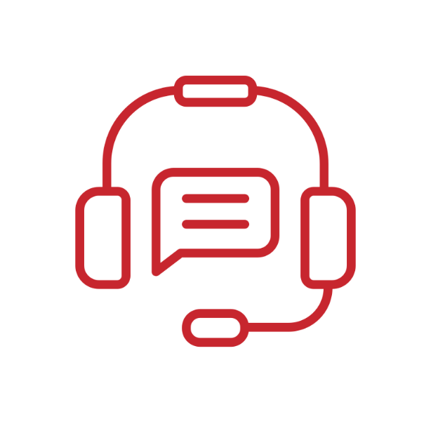 Icon of a headset with a speech bubble inside it, representing customer support or communication.