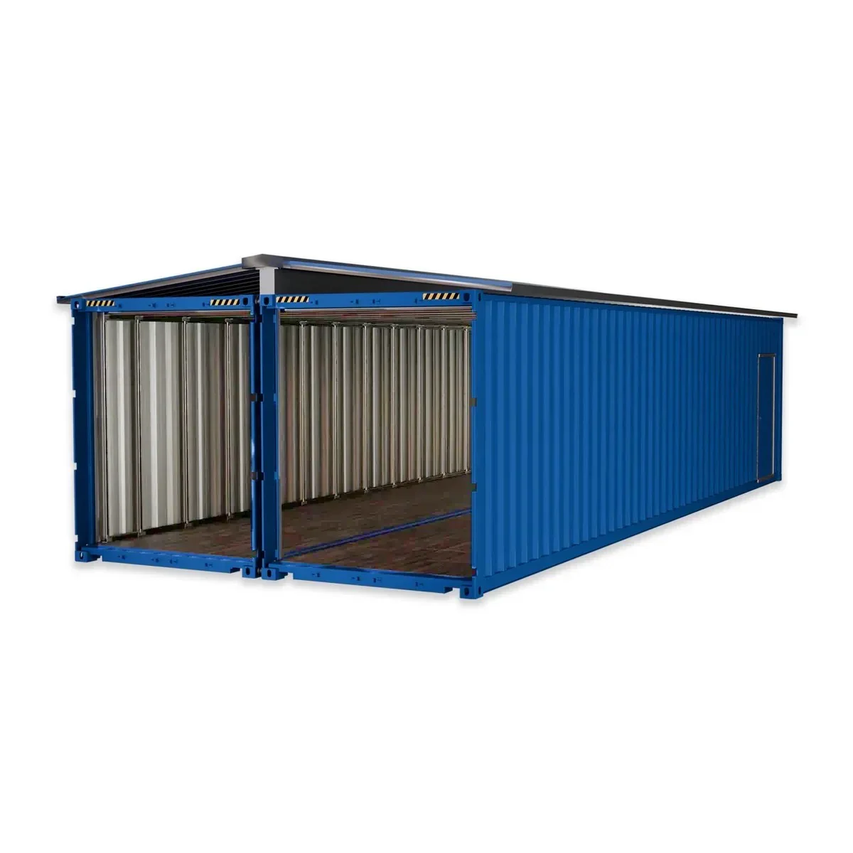 Double shipping container modified into one large container.