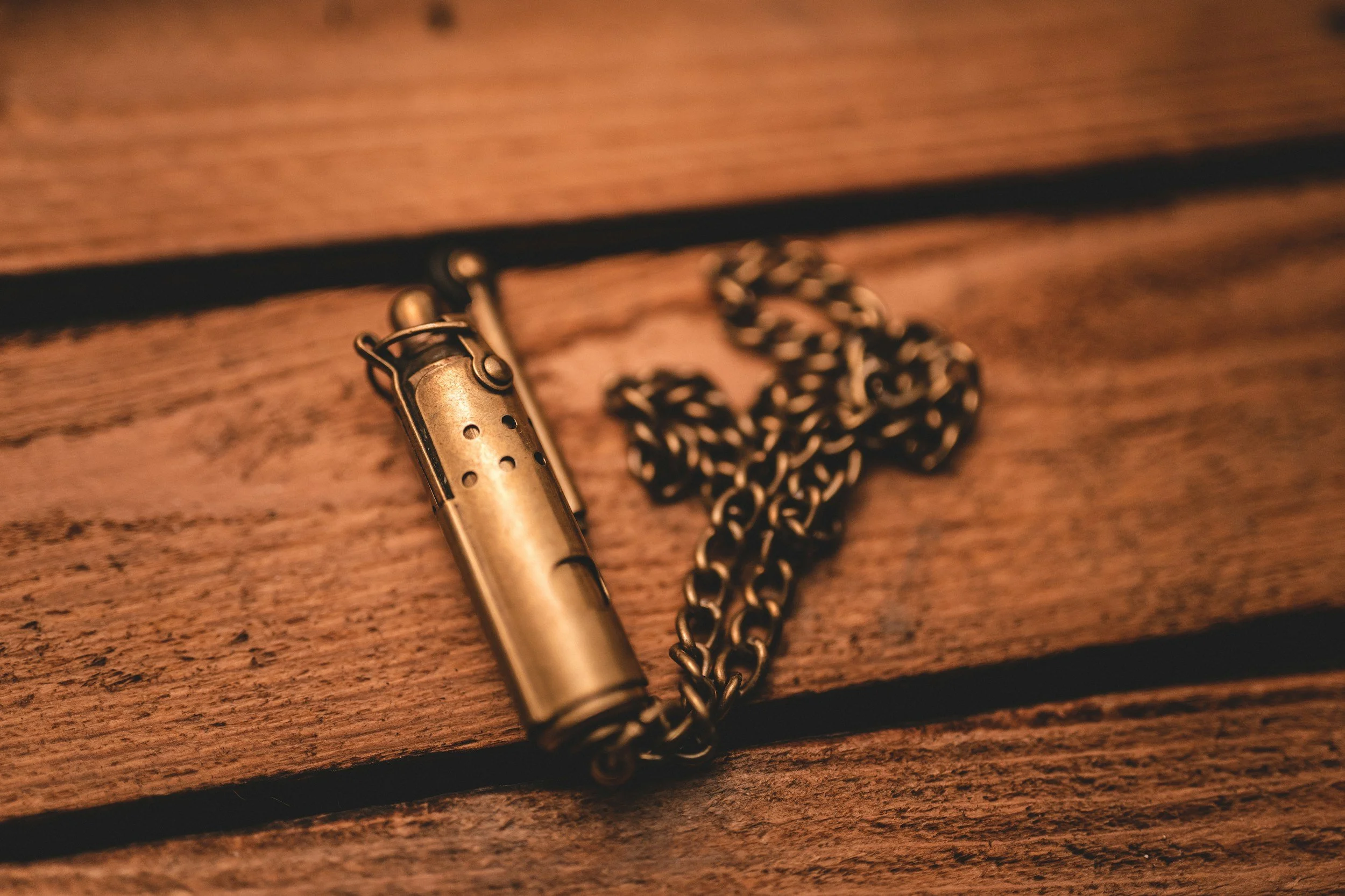 Photograph of a whistle on a chain