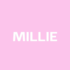 Pink background with the word 'MILLIE' in white capital letters.