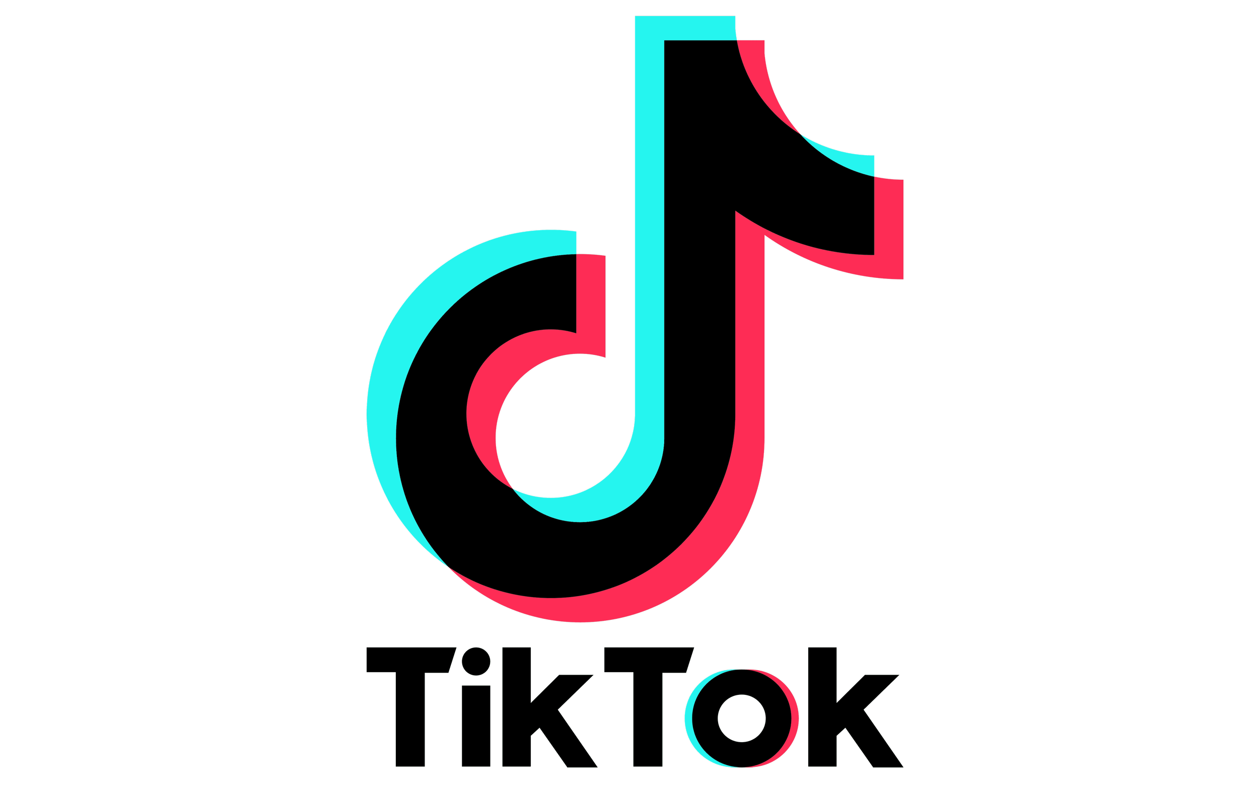 The TikTok logo, featuring a stylized music note in turquoise and pink, with the word 'TikTok' beneath it. The logo is set against a black background.