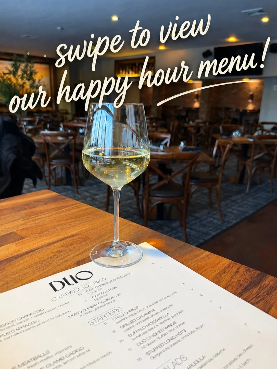 You asked and we listened! Introducing Duo's Happy Hour Menu!🍷🍽️🍸