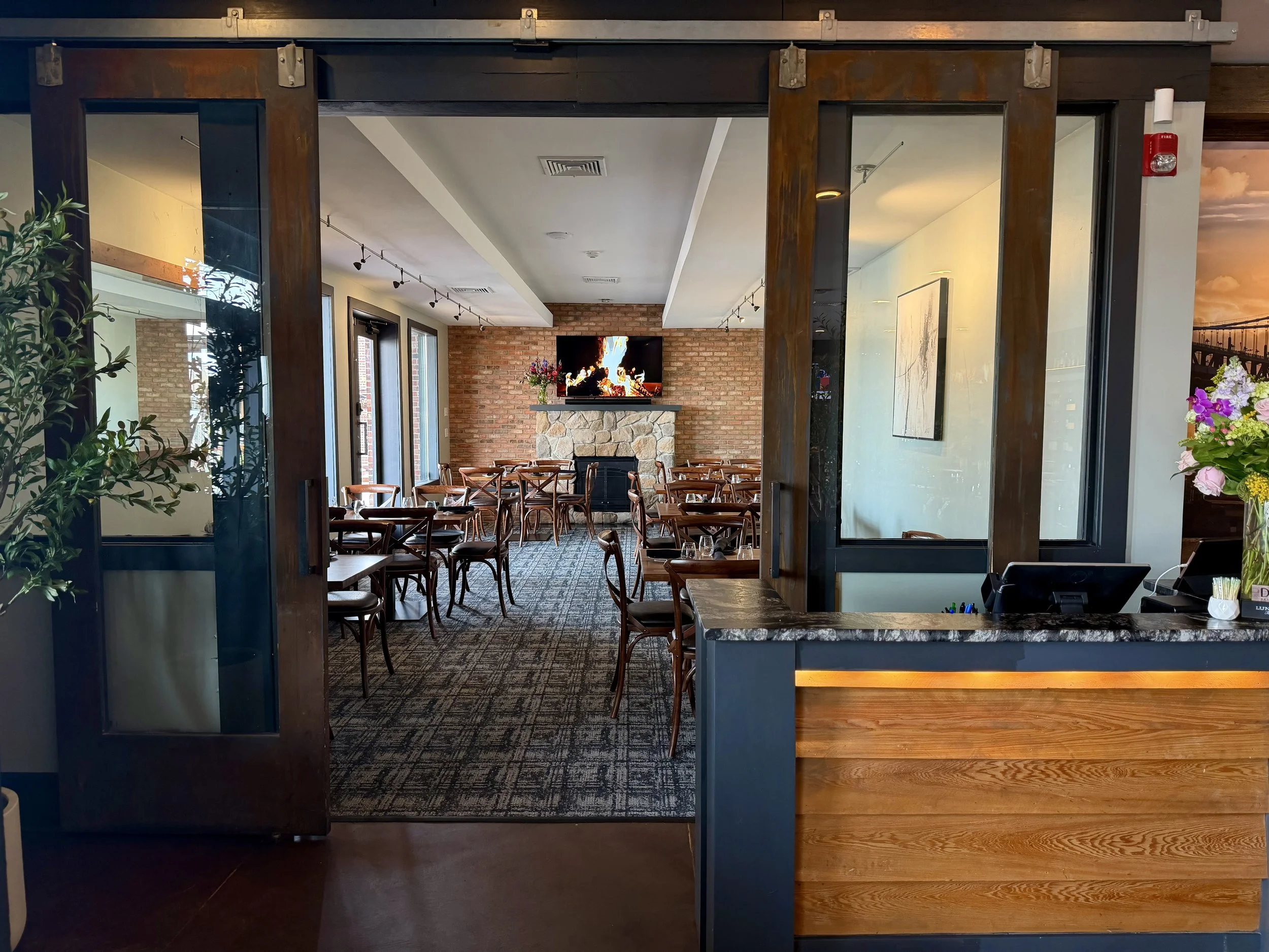 A view of our fireplace room from the front door