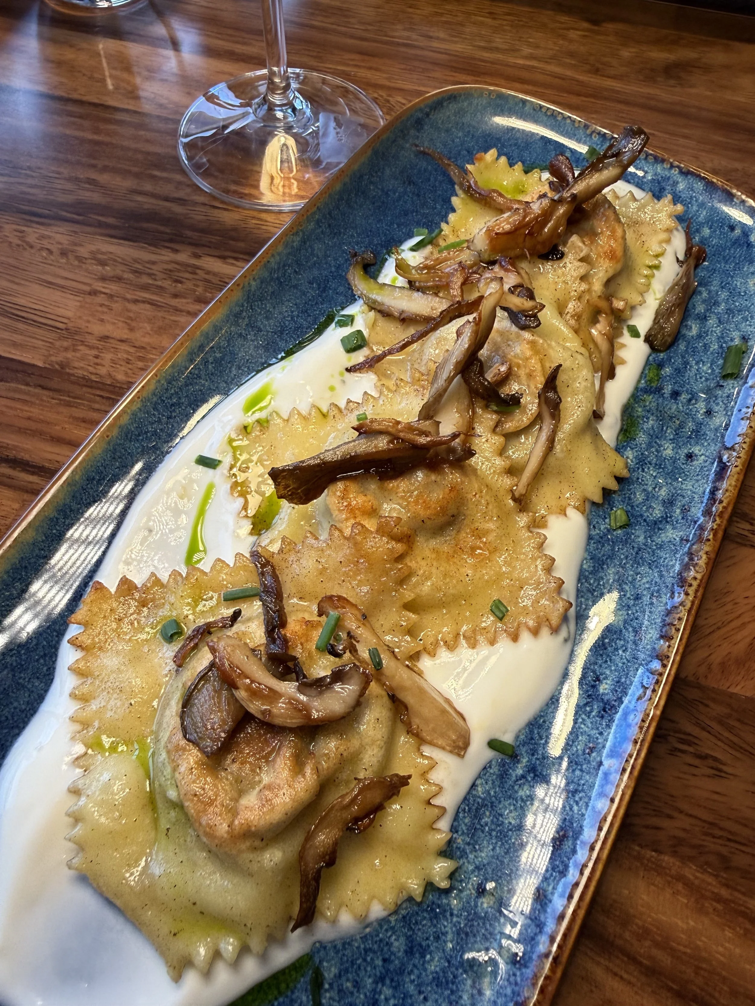 Homemade lamb ravioli with caramelized mushrooms and creamy sauce at Duo Restaurant & Bar in Haddon Township, NJ