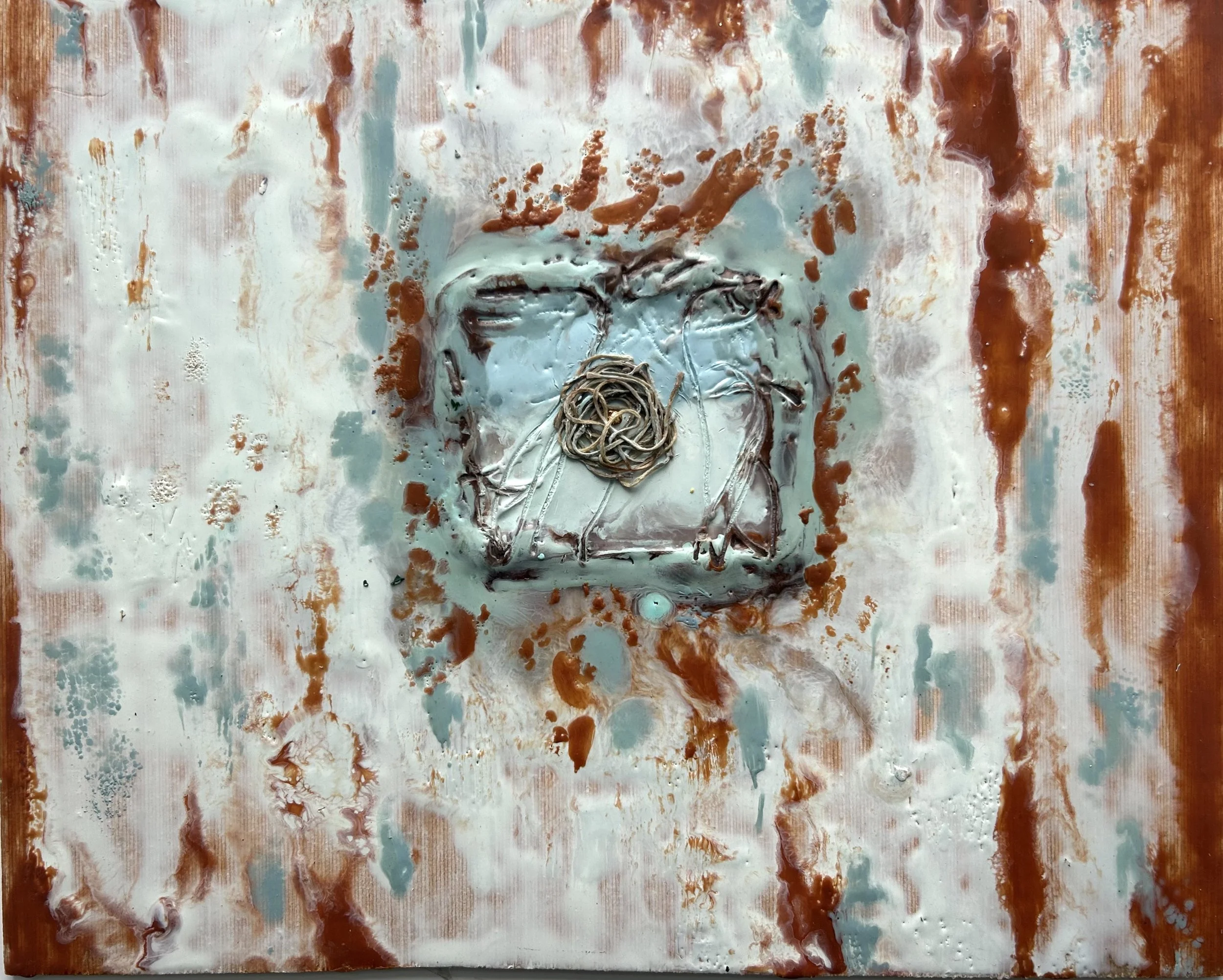 Nest, encaustic on wood, 14" x 16", 2024
