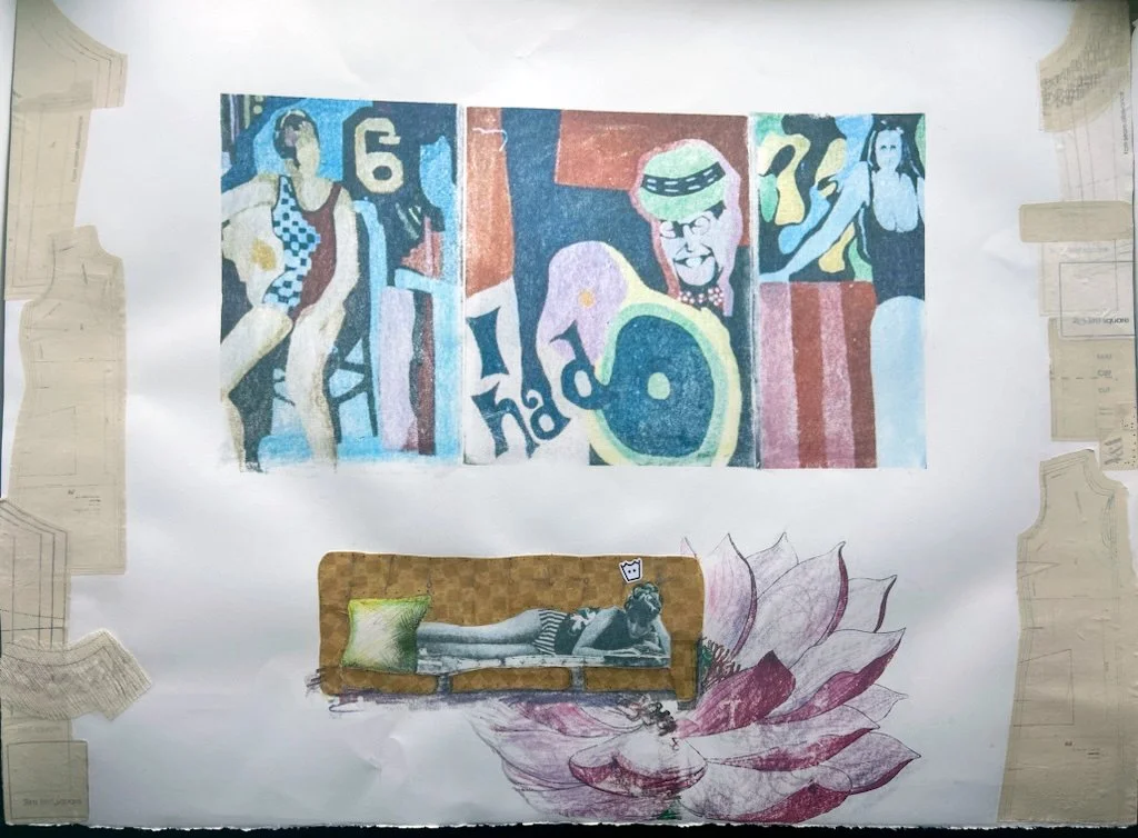 My Queen, I had, monoprint and collage on paper, 24" x 36", 2024