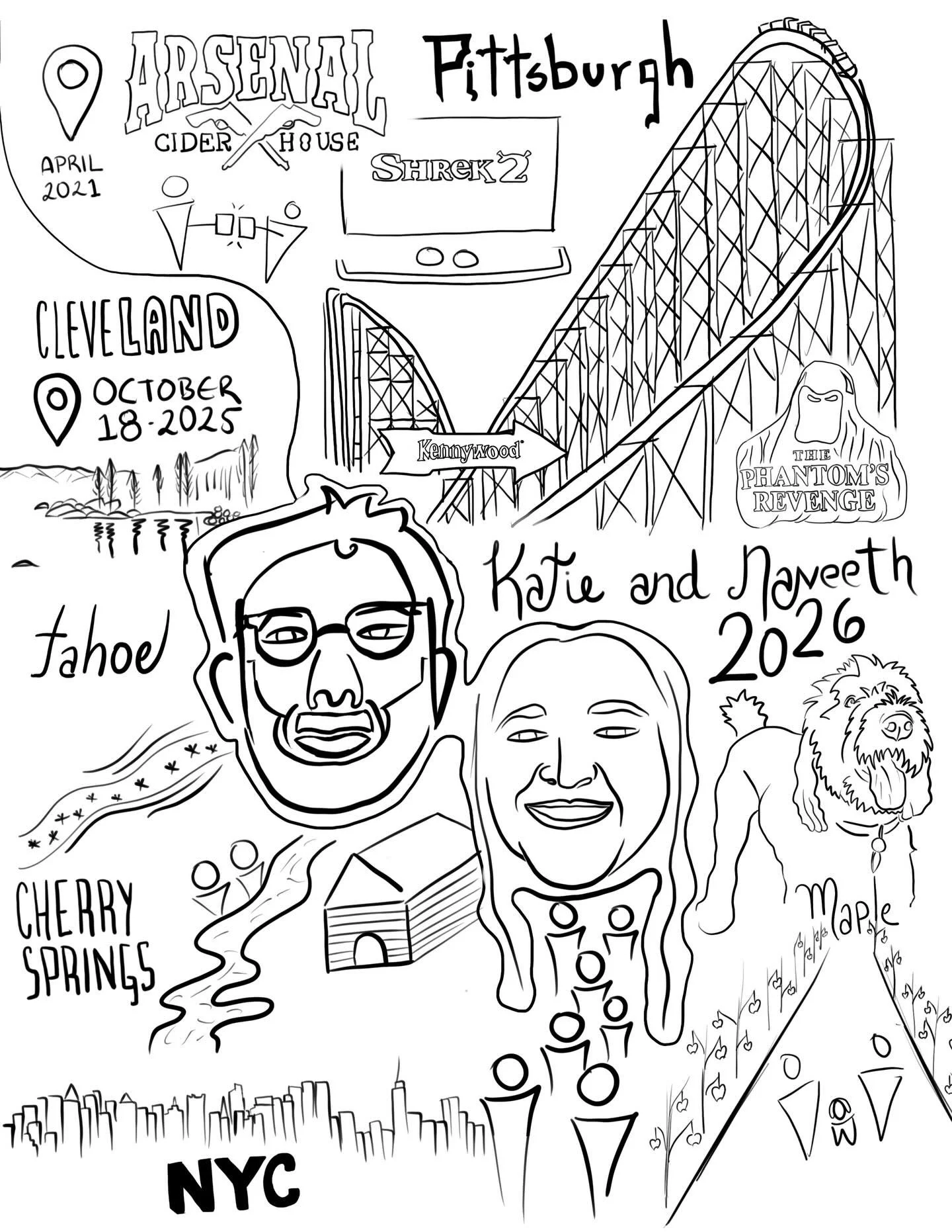 Since 2021, these two have been on quite the journey.
From favorite roller coasters to apple picking adventures, this piece captures the moments that made their story unforgettable.

Every twist, every laugh, every memory woven into one visual timeli
