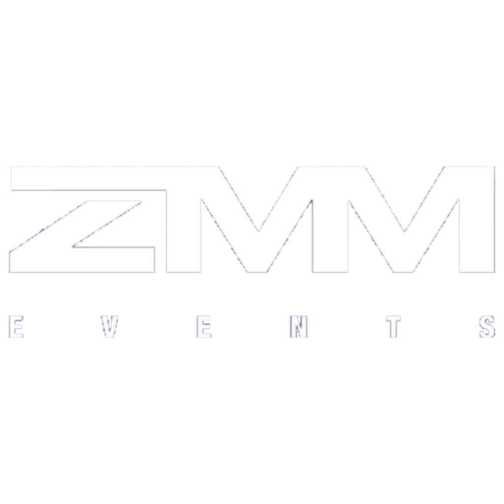 Logo for ZMM Events with large white ZMM letters and smaller white EVENTS below on a black background.