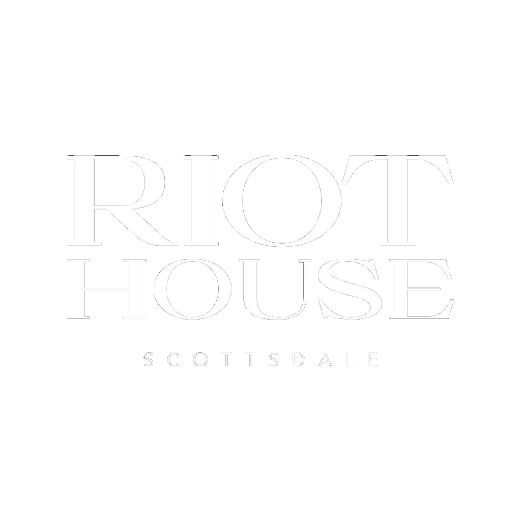 Black background with white text that reads "RIOT HOUSE" and smaller text below that says "SCOTTSDALE".