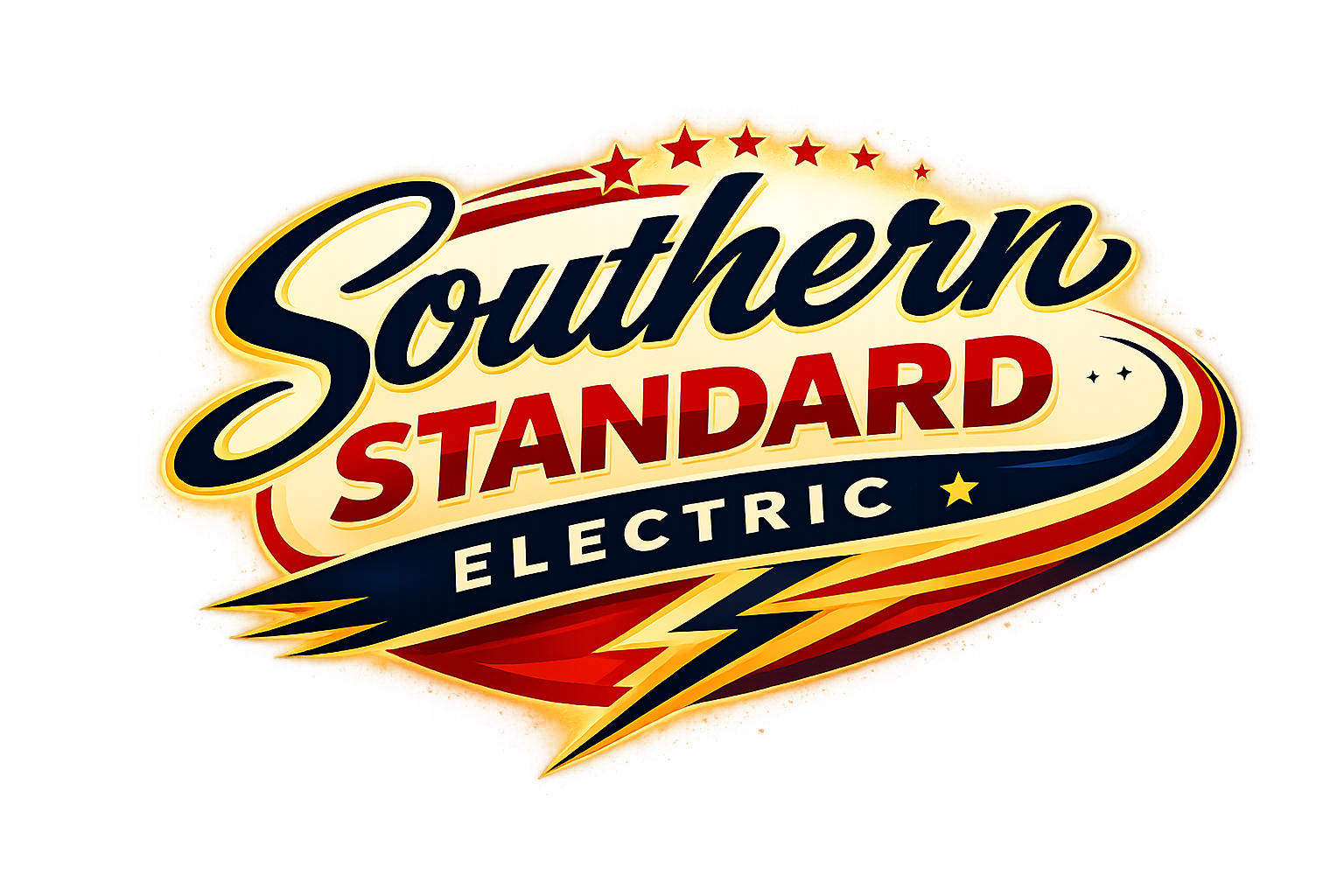 Retro-style neon sign reading 'Southern Standard Electric' with red, white, blue, and yellow colors and lightning bolt graphic