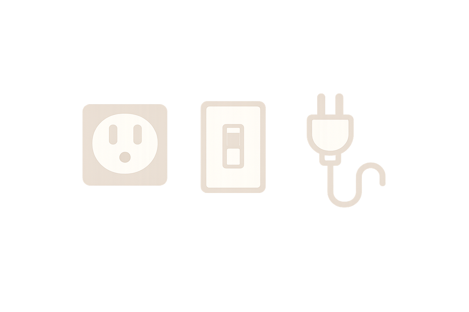 Electrical outlet, switch, and power cord on a wall.