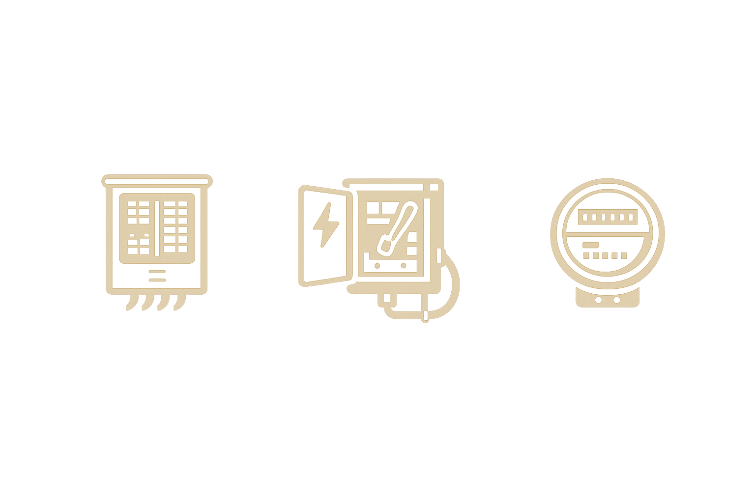 Icons depicting an electrical panel, an electric meter, and a circuit breaker