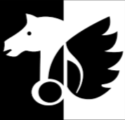 A black and white logo depicting a pig's head combined with a paw print and a bicycle chainring.