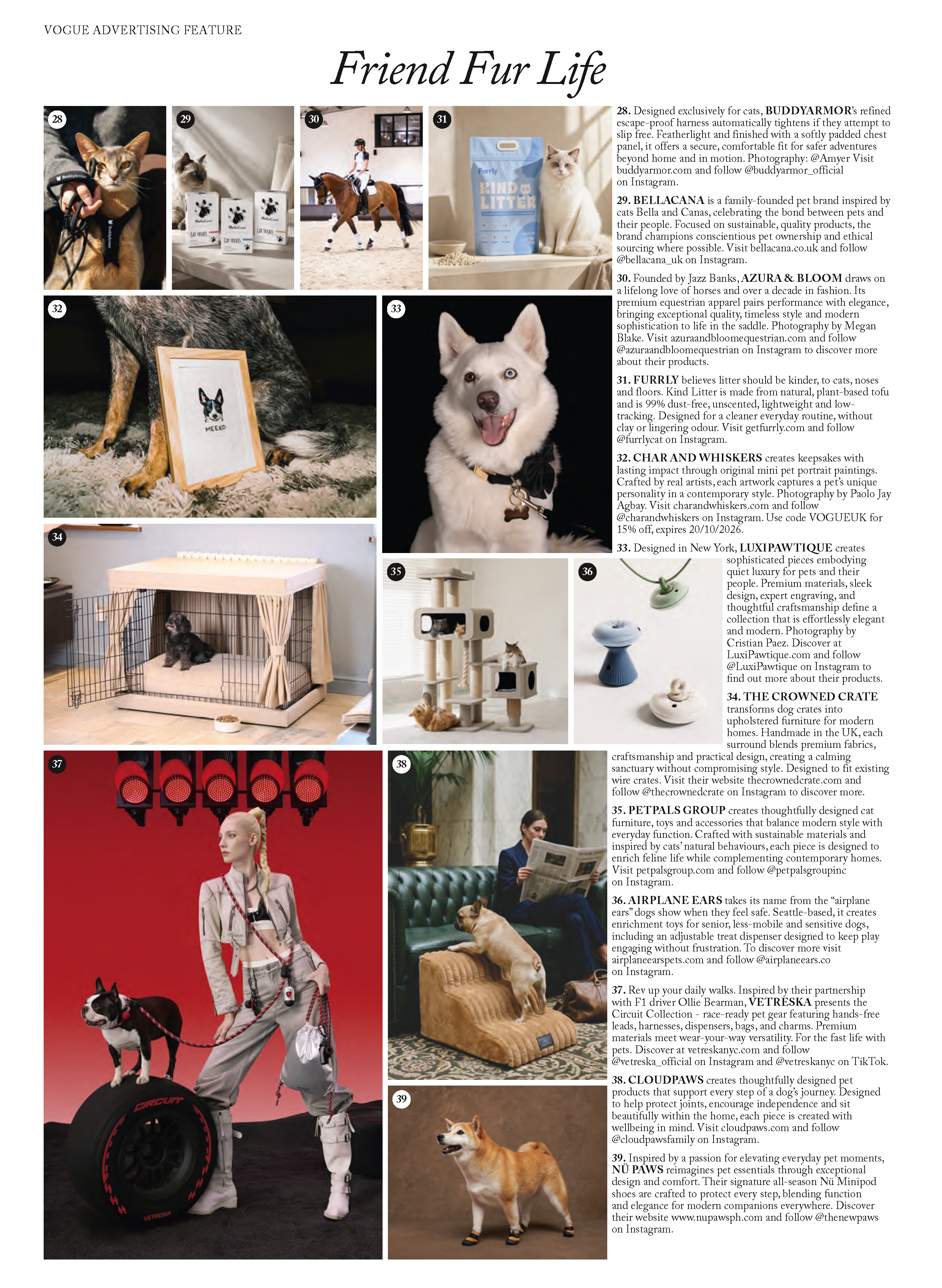 LuxiPawtique featured in Friend Fur Life, a British Vogue advertising feature showcasing elevated brands across design, lifestyle, and pet care. October 2026.
