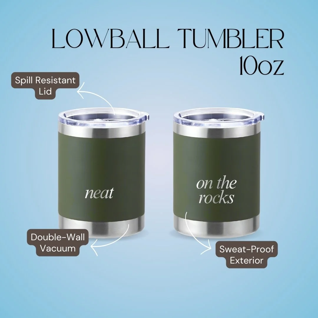 Insulated Whiskey Tumblers Set – 10oz Lowball, Gift for Bourbon Lovers