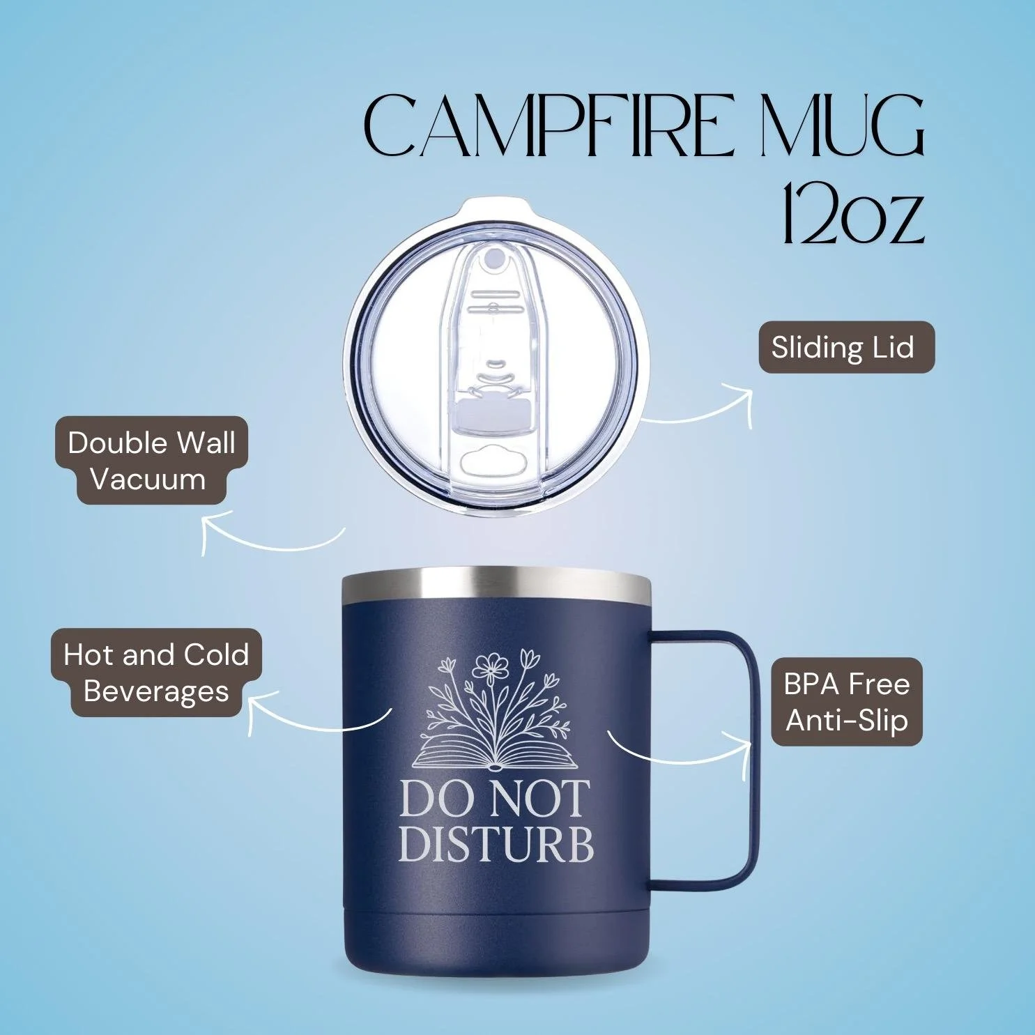 Do Not Disturb Book Lover Mug – Laser Engraved Campfire Tumbler with Lid