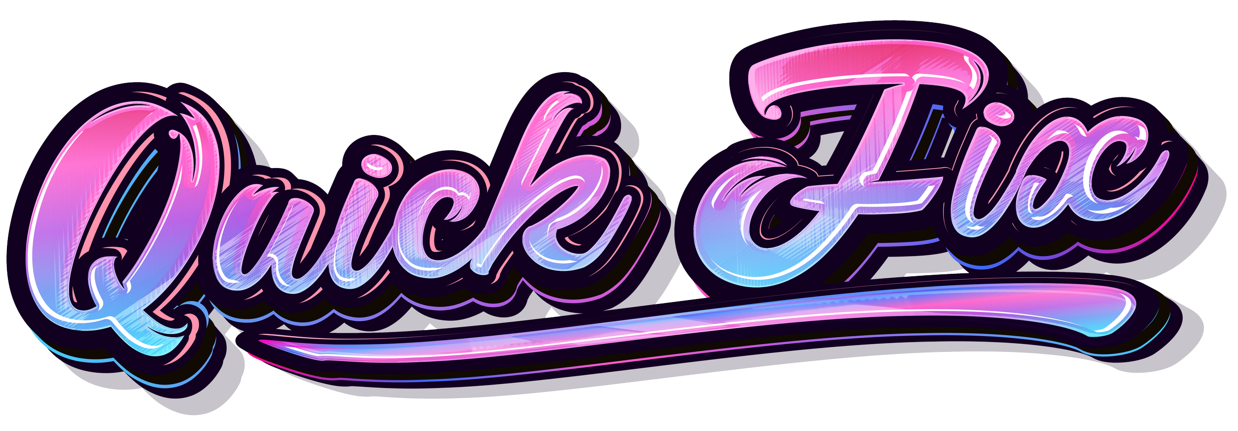 Colorful neon-style sign with the words 'Quirky & Fun' in a cursive font, with gradient pink, purple, and blue hues, outlined in black.