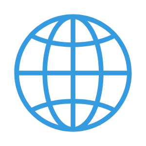Blue globe icon with grid lines representing the Earth.