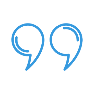 Two blue quotation marks on a black background.