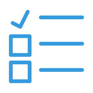 Blue checklist with a checkmark in the first box and blank boxes for additional items.