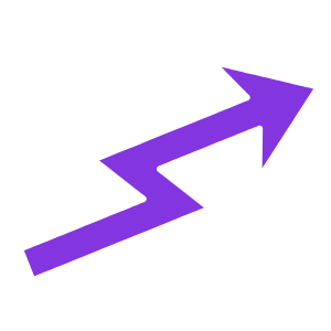 A purple upward-trending arrow with a jagged, zigzag shape on a black background.