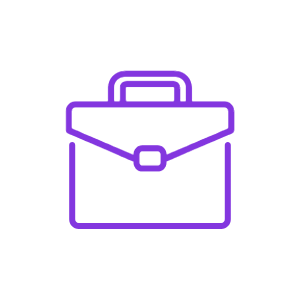 Outline of a purple briefcase wrapper with a handle on top.