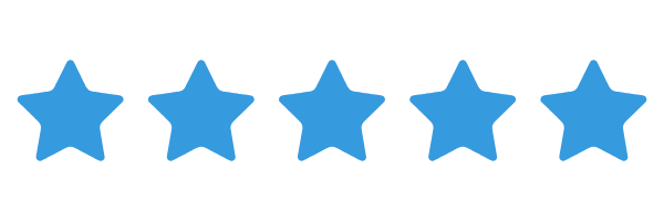 Five blue stars arranged in a row on a black background.