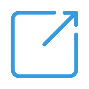 A blue icon representing an upward trending graph with an arrow in a square outline.