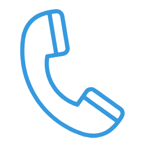 Outline of a blue telephone receiver icon.