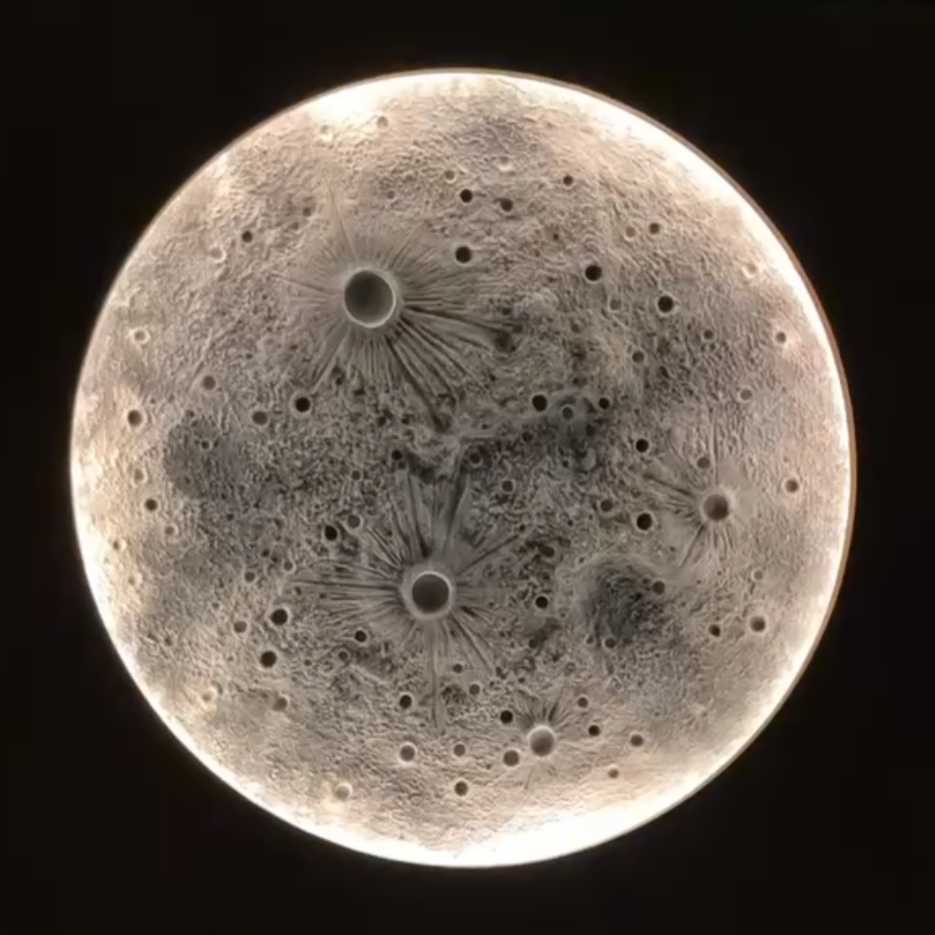 Sieht aus wie eine Mikroskopaufnahme des Mondes mit gesehenen Kratern - ist aber eine selbstgebastelte Mondlampe.