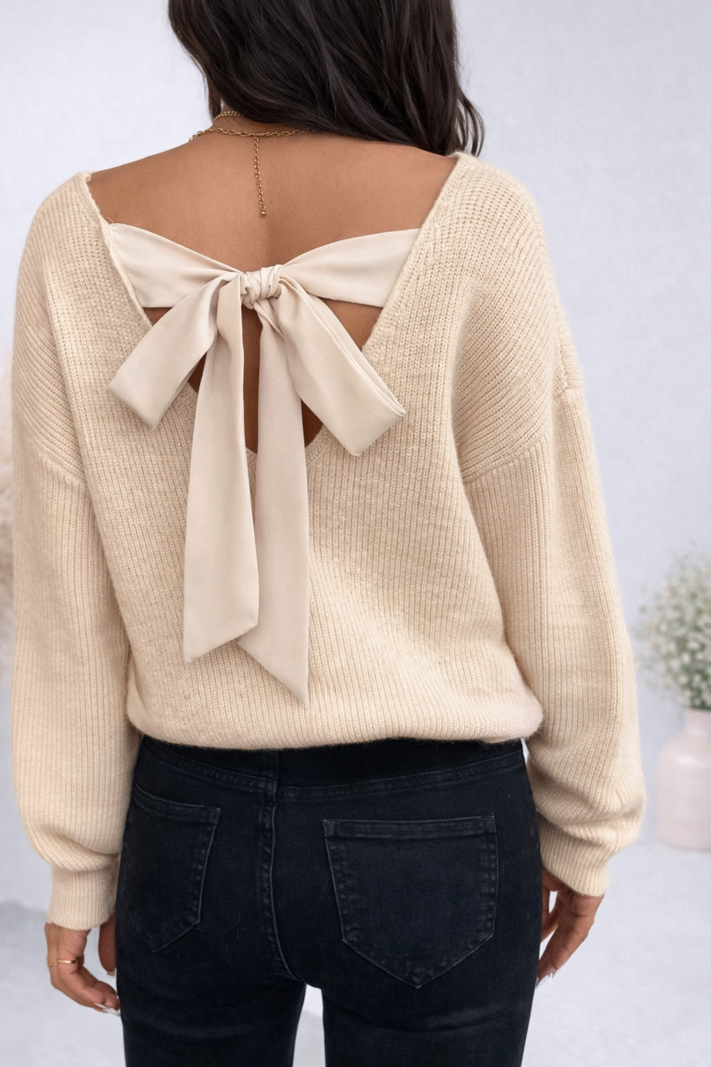 The Soft Grace Bow -Back Knit Sweater