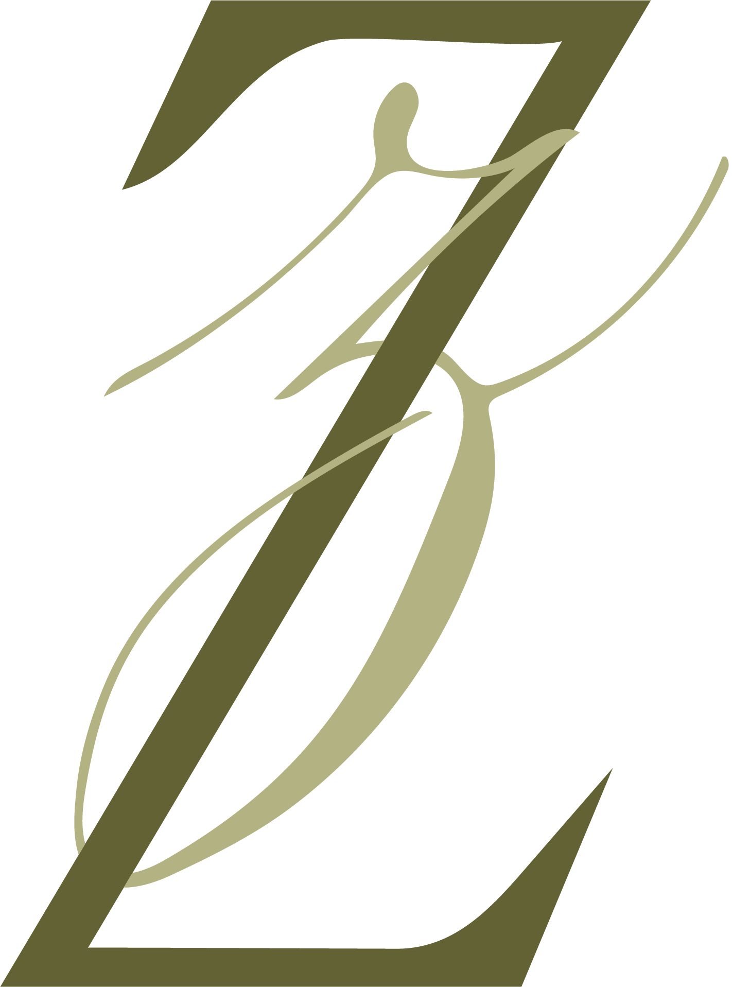 Abstract graphic with stylized, flowing lines in shades of green and beige on a black background.