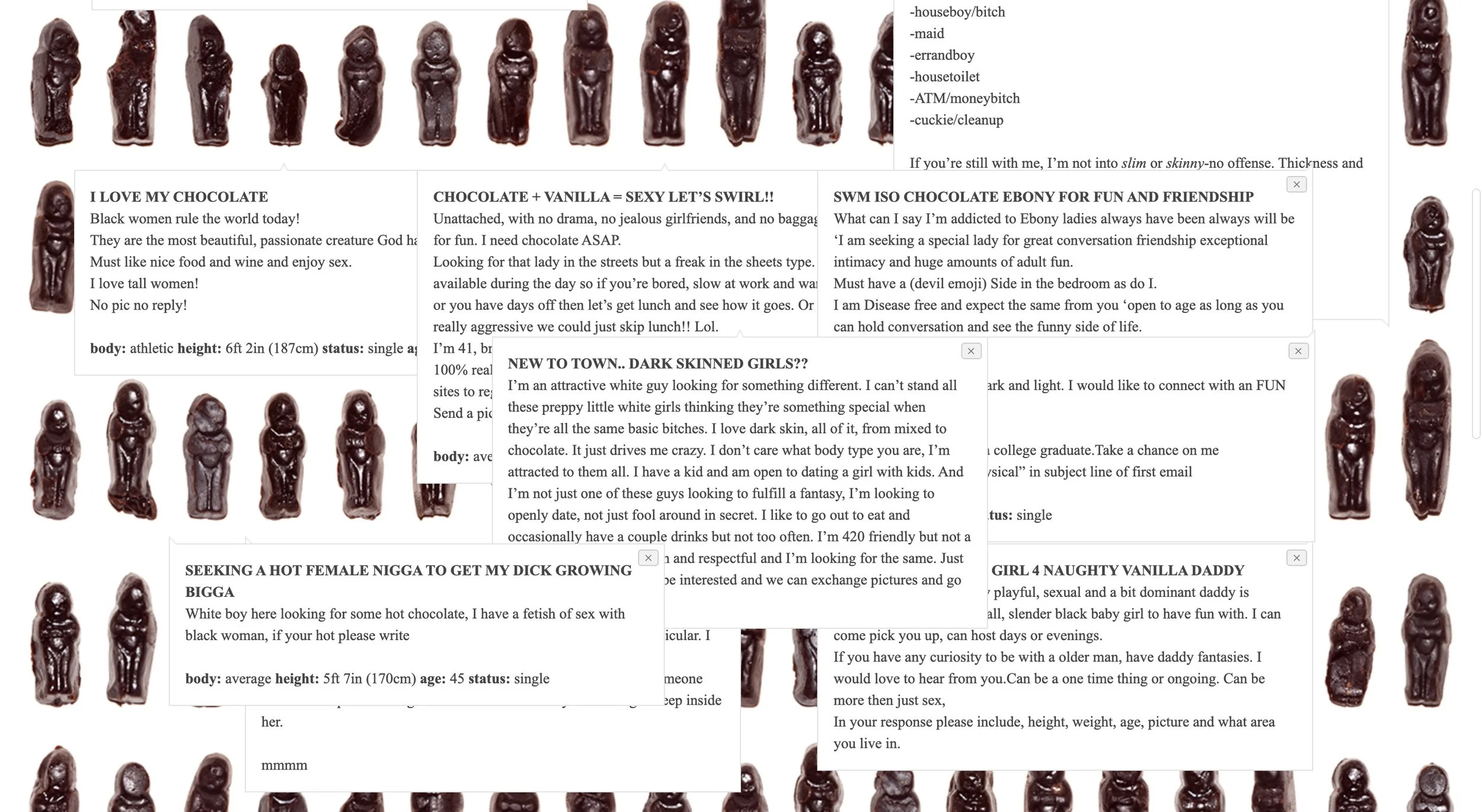 Chocolate, website for The Wrong Biennial, 2019