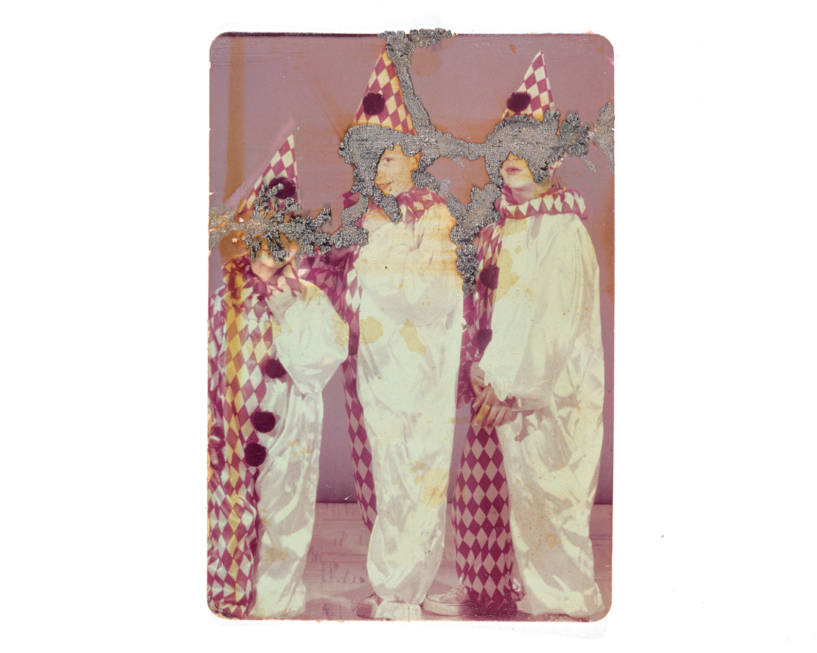 "Three Jesters," Electroplated found photograph, 2025