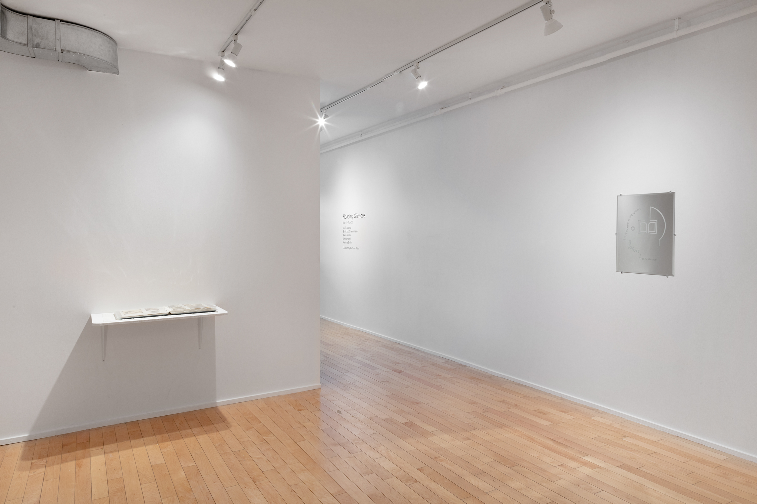 From Joel Williams installed in "Reading Silences," at Forest City Gallery, London, Ontario, 2019