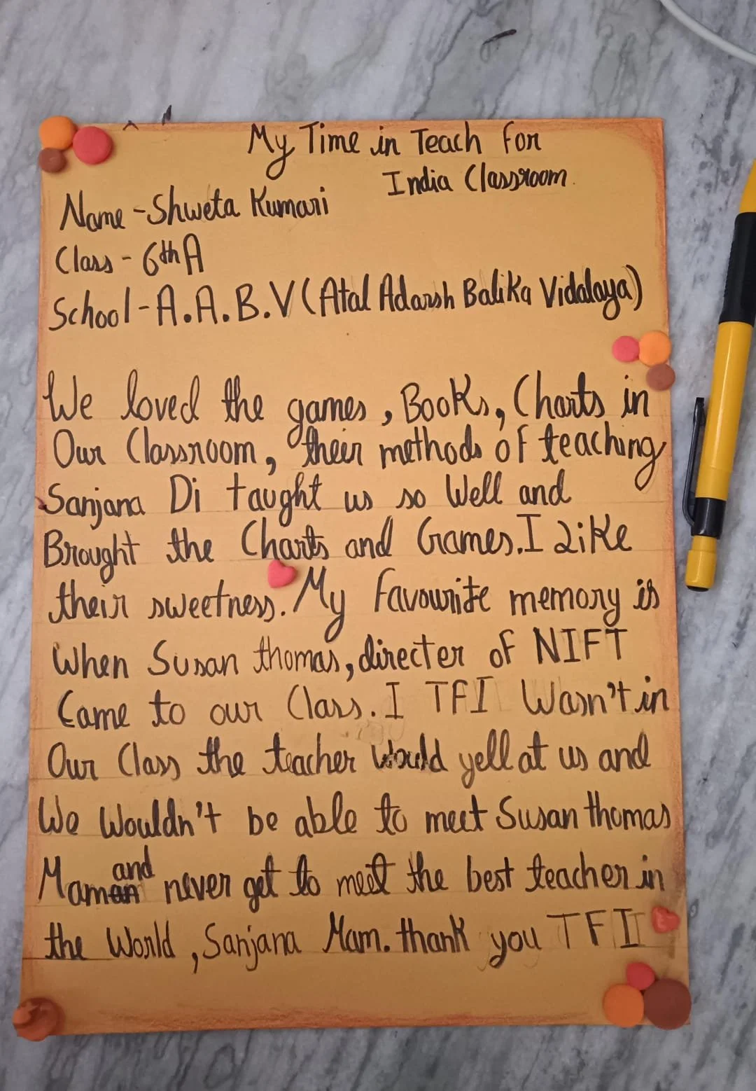 Shweta's testimonial for TFI