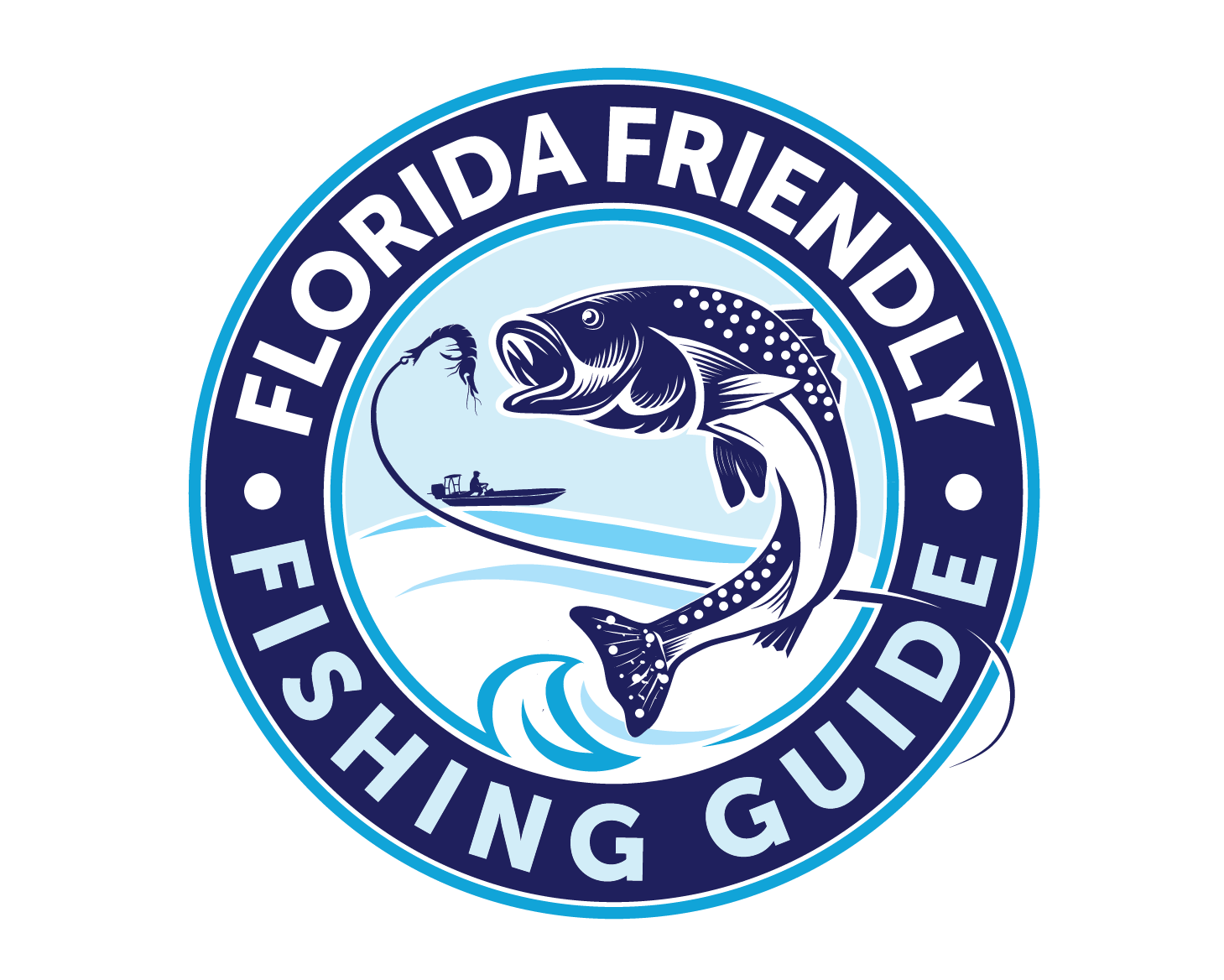 Seal of the Florida Fish and Wildlife Conservation Commission showing a fishing scene with a large fish, a boat, and a fisherman