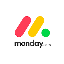 Monday.com logo with red, yellow, and green bars and the text 'monday.com' underneath.