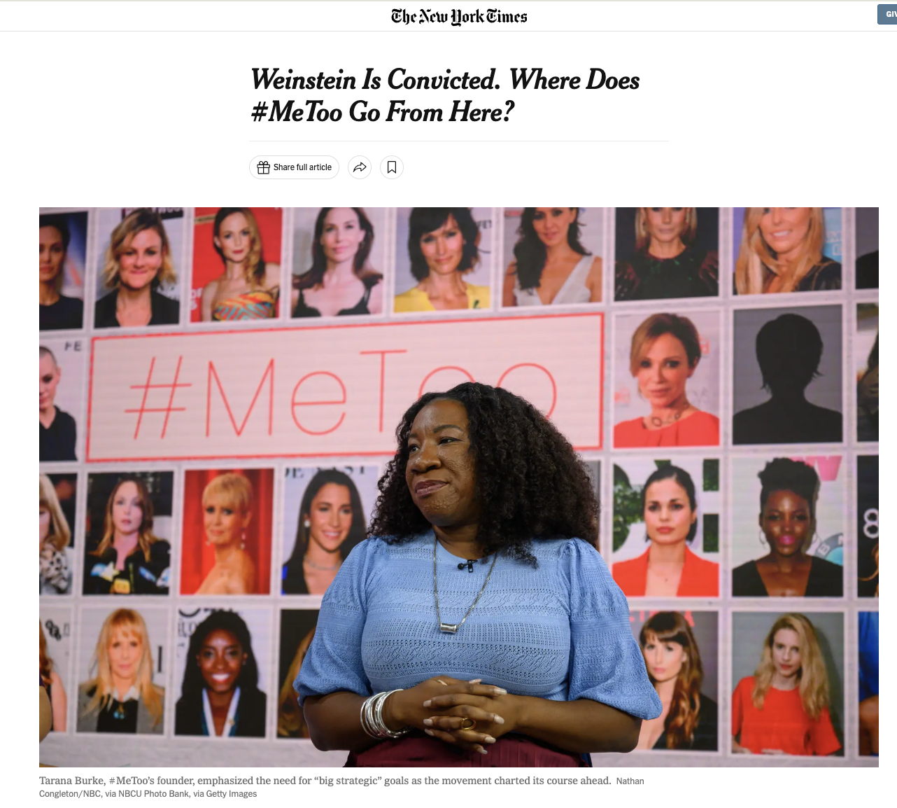 The New York Times, "Weinstein Is Convicted. Where Does #MeToo Go From Here?", By Jodi Kantor, 2020