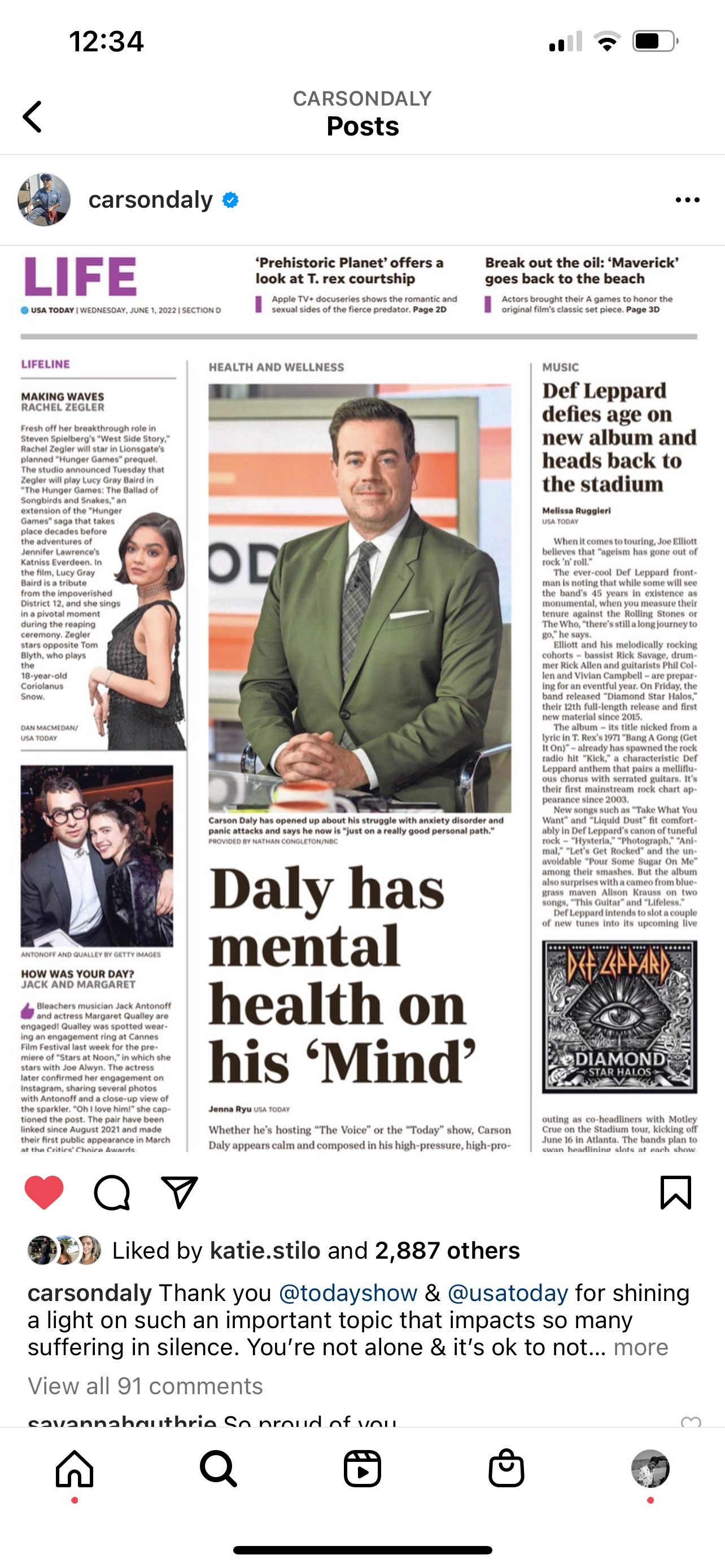 USA Today, "Carson Daly says he's suffered from anxiety, panic attacks on 'The Voice'", by Jenna Ryu, 2022